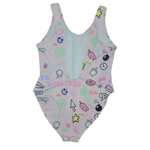 H&M Swimsuit High leg Pink Emoji Digital One Piece Swimsuit 14 - Picture 3 of 8